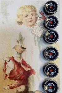 Set of 6 - Vintage 1/2" Navy Flower Painted Glass Buttons ~NOS - Picture 1 of 1