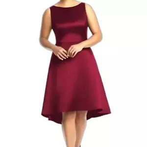 Alfred Sung NEW D697W Burgundy Satin Sleeveless High Low Cocktail Dress Size 20 - Picture 1 of 8