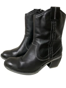 HUSH PUPPIES Black Leather Waterproof Thinsulate Rustique Western Zip Boots 6M - Picture 1 of 14