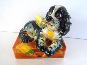 Vintage Goebel Butch Spaniel on suitcase figurine by Albert Staehle, 1957. Rare - Picture 1 of 7