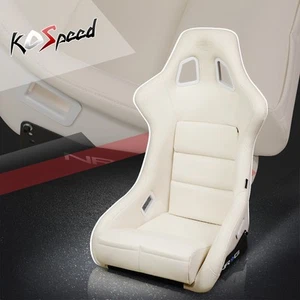 NRG Innovations FRP-302WT-V Vinyl Fixed Back Large Size Bucket Seat w/Brackets - Picture 1 of 7