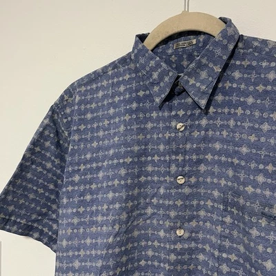 Camisa Birmania Bibas Para Hombre Grande Azul 100% Seda Manga Corta Abotonada Informal Foto 1 de 4