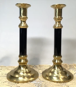 "Candelabro de colección de latón y negro - MCM - 9,75"" de alto - base 4,25"" hecho en Taiwán" - Imagen 1 de 6
