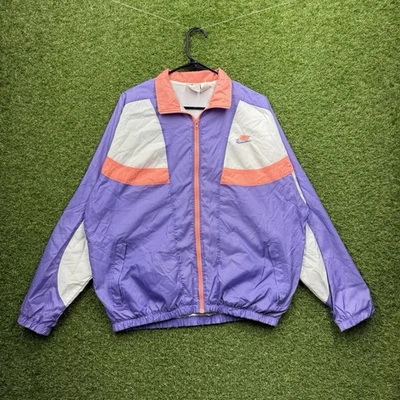 Jaqueta de atletismo Nike vintage anos 80 feminina grande retrô colorblock com zíper forrada de lã - Imagem 1 de 4