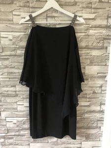 Roz Ali Formal Black Cape Dress Rhinestones Medium Cocktail NWT Swing - Picture 1 of 8