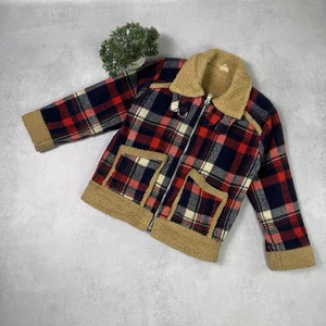 Vintage Plaid Sherpa Jacket Size L Men Streetwear - Picture 1 of 24