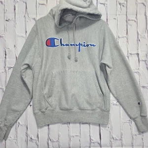 Champion Reverse Weave Light Gray Hoodie Mens Size Small Stitched Spellout Logo - Picture 1 of 10
