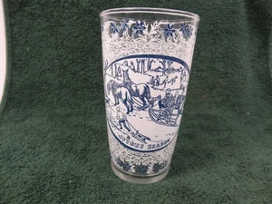 Bicchiere vetro vintage Currier & Ives blu e bianco Royal China stagione gioiosa - Foto 1 di 10