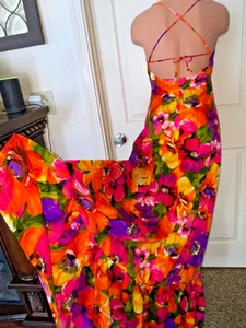 Vintage 60s 70s Hawaiian Neon Floral  Psychedelic Dress Gown MuuMuu - Picture 1 of 13