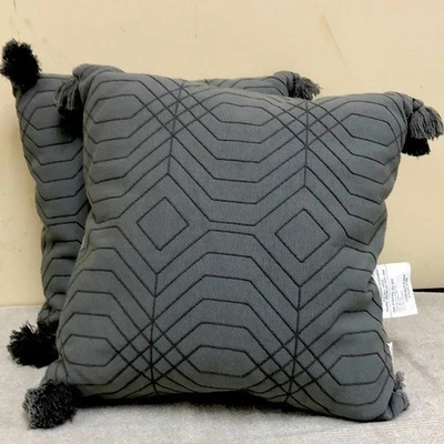 Juego de dos almohadas de lanzamiento 20”x 20” gris bronceado con borlas Foto 1 de 4