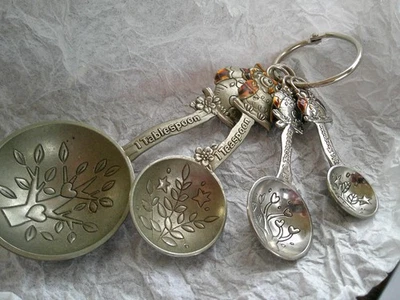 Juego de 4 cucharas medidoras ámbar plata búhos ramas corazones de árbol Foto 1 de 3