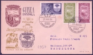 F-EX45791 GUINEA EQUATORIAL 1956 REG FDC STAMPS DAY COAST ARMS INDIGENOUS MUSIC. - Picture 1 of 2