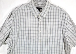 Van Heusen-Mens Short Sleeve Button-Down Shirt-XL Extra Large 17.5-Beige Plaid - Picture 1 of 8