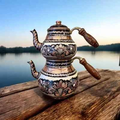 TETERA DE COBRE MACIZO, JUEGO DE TETERA DE COBRE TURCO, TETERA HERVIDOR DE COCINA Foto 1 de 4