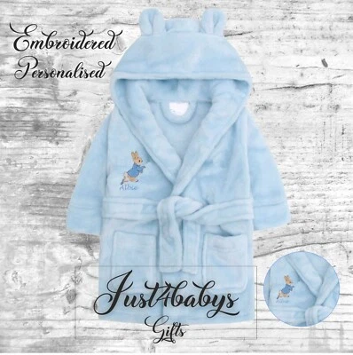 Bata de baño bordada Peter Rabbit personalizada suave para bebé orejas ru1 Foto 1 de 2