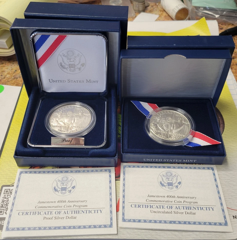 1607-2007 Jamestown 400th Anniversary Proof  And Uncirculated Silver Dollars. - Image 1 of 3