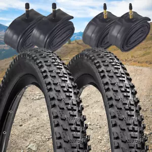 Pair of Mountain Bike Tyres 20, 24, 26, 27.5 or 29 inch + Tubes - French or Auto - Picture 1 of 34