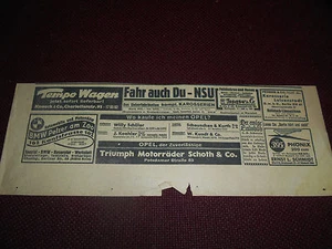 original Werbung Annonce verschiedene Automobile + Motorräder ca. 40er jahre - Picture 1 of 1