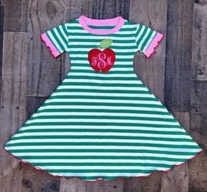 Back To School Personalized Apple & Stripes Dress - Picture 1 of 1