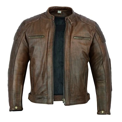 Men's Leather Motorcycle Jacket Iconic Cowhide Motorbike Jacket With Armour - Image 1 of 4
