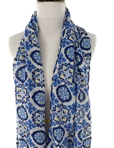 Girl's Gymboree Blue & White Scarf with Fringe OS Geometrical Pattern - Picture 1 of 12