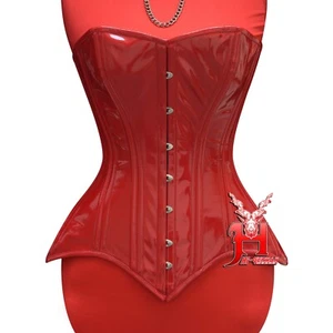 Vollbrustkorsett Lack Rot Corsage Schnürkorsett Schwarz Corsage PVC corset LANG - Bild 1 von 10