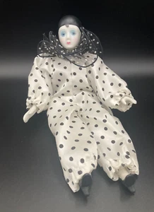 Vtg Porcelain Pierrot with White Black Polka Dot Costume Polka Dot 13" - Picture 1 of 7