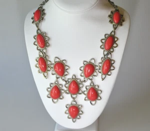 vtg ANN TAYLOR STUNNING CHUNKY coral pink STATEMENT NECKLACE AJ1 - Picture 1 of 14