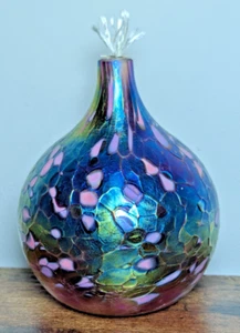 Studio Art Glass Oil Candle Iridescent Blue/Purple/Green Roger Vines Signed '99 - Picture 1 of 7