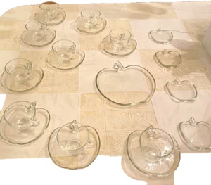 Vintage Teacup with Apple-shaped Saucer Clear Glass Set Of 9 + - Picture 1 of 3