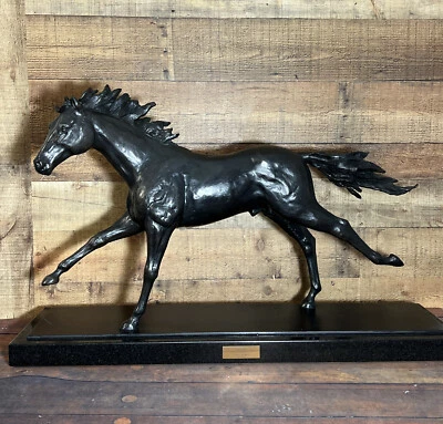Signed Bronze Statue Race Horse Logaritimo By LONNIE  STEWART # Lucky 7, 140lb - Image 1 of 4