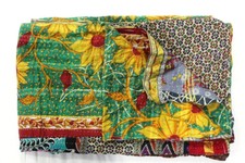 Indian Vintage Handmade Kantha Quilt Twin Cotton Blanket Bedspread Throw VH-672