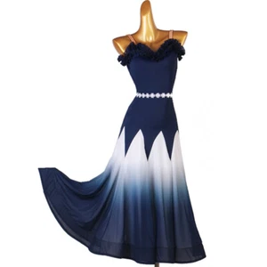 NEU Latein Ballsaal Tanzkleid modern Salsa Walzer Standard langes Kleid #F647 marine - Bild 1 von 8
