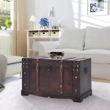 Vintage Large Wooden Treasure Chest Trunk Storage Cabinet Coffee Table 