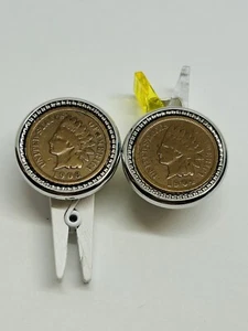 Retro U.S. Indian Head Penny Men’s Cufflinks Silver-tone Trim 1904 & 1906 1” - Picture 1 of 13