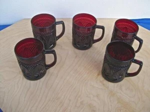 LUMINARC ARCOROC FRANCE  (LOT OF 5)  RUBY RED TEMPERED GLASS MUGS UNUSED - Picture 1 of 5