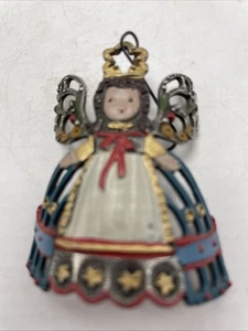 Figura de Navidad Kuhn Zinn Angel Esmalte Peltre Pintado a Mano Alemania Azul 2.25" - Imagen 1 de 9