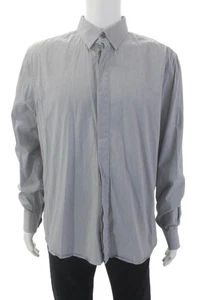 AX Armani Exchange Mens Cotton Collar Long Sleeve Stripe Dress Shirt Gray Size X - Picture 1 of 8