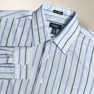 Van Heusen Men's M Blue Stripe Cotton No Iron Button Up Long Sleeve Shirt Preppy - Picture 1 of 9