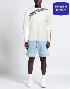 RRP €340 JUST CAVALLI Slub Yarn Jumper Size L Linen Blend Logo Intarsia - Picture 1 of 5