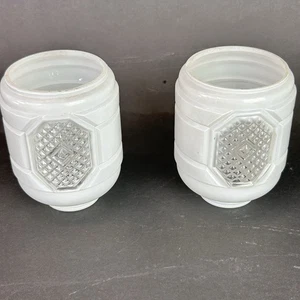 2-Antique Art Deco Bathroom Wall Sconce Embossed Glass Slip Shade c1930s Matchin - Picture 1 of 7