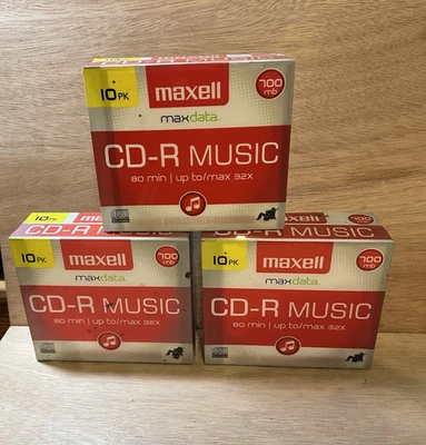 Maxell CD-R Compact Discs Audio 80 Minute (3) 10 Packs NEW- Will box ship 2U! - Image 1 of 3