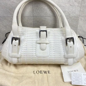 LOEWE Hand Senda Bag Tote Purse Leather White Authentic Vintage - Picture 1 of 24