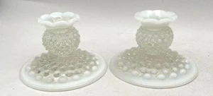 Pair Vtg. Fenton Moonstone Opalescent Candlesticks - Picture 1 of 2