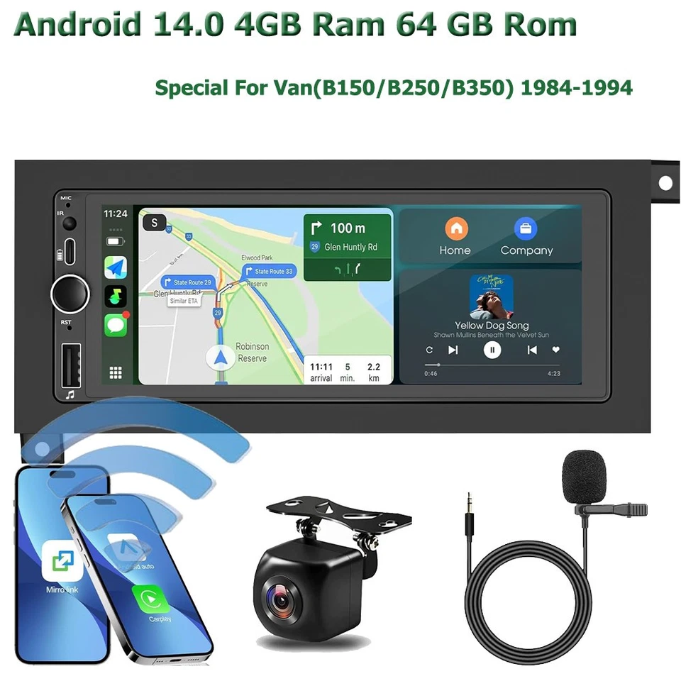 For 1984-1994 Dodge Van B150 B250 B350 Android 14 Carplay Car Stereo GPS WIFI 4G - Image 1 of 4