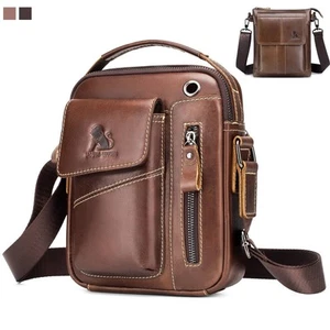 Vintage Men Messenger Shoulder Bag Genuine Leather Crossbody Business Handbag - Picture 1 of 25