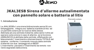 SIRENA ESTERNA BIDIREZIONALE JEIKO JKAL3ESB CON PANNELLO SOLARE BATTERIA LITIO - Picture 1 of 3