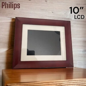 Philips 10" LED Mahogany Wood Frame Picture Wall Digital Desk Photos Panel - Picture 1 of 7