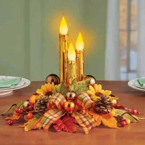 Sparkling Gold-Toned Taper Thanksgiving Harvest Trio Candle Tabletop Centerpiece - Picture 1 of 1