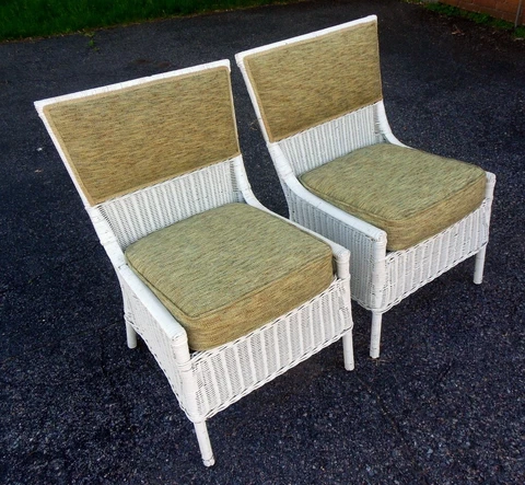 Pair Antique WICKER CHAIRS 1910's Cape Cod Hamptons Patio Deck Club Garden Chic Cover